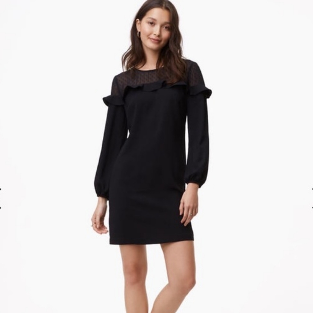 Loft black polka dot mesh midi dress